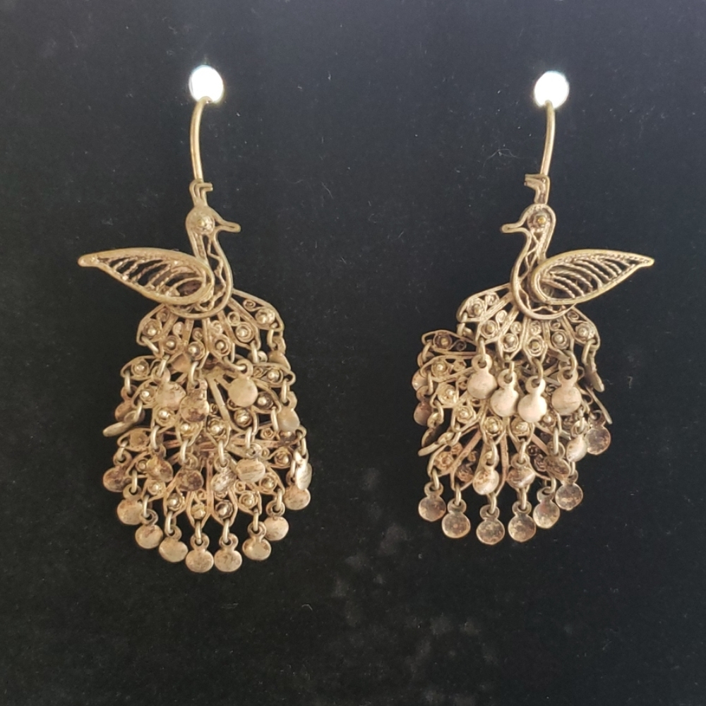 Vintage silver peacock earrings